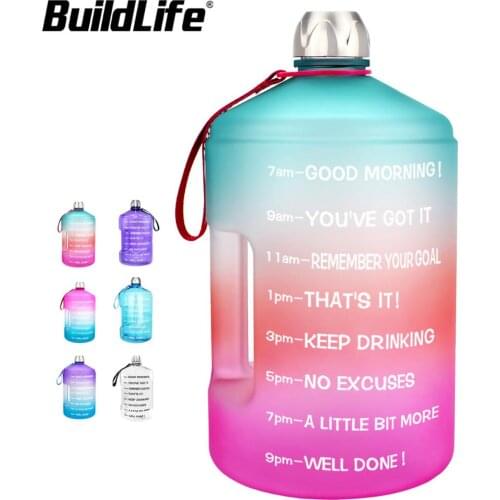 BuildLife 1 Gallon Water Bottle with Time Marker 3.78L 2.2L 1.3L 128OZ 73OZ 43OZ BPA Free Plastic Large Capacity Sport Jug