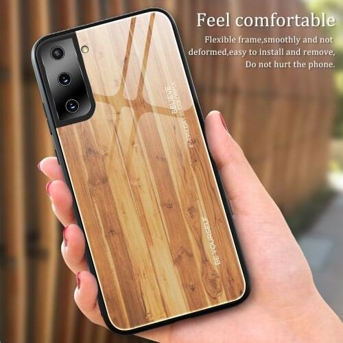 Case For Samsung Galaxy S21 Ultra Plus S20 FE Wood Grain Tempered Glass Back Hard Cover For Samusng S20 S21 Ultra Plus S20 FE