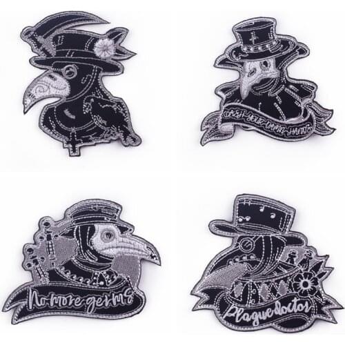 Plague Doctor Beak Face Patch DIY Embroidery Patches For Clothing Stickers Punk Skull Heart Patch For DIY T-shirt Accessories