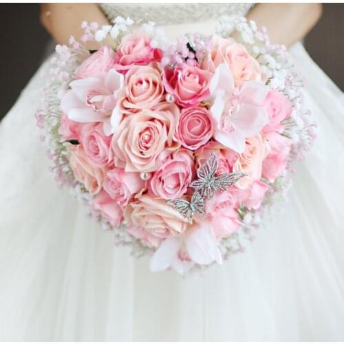 IFFO custom creative traditional pink pink orange tones bride wedding hand holding flowers heart-shaped Korean rose bouquet