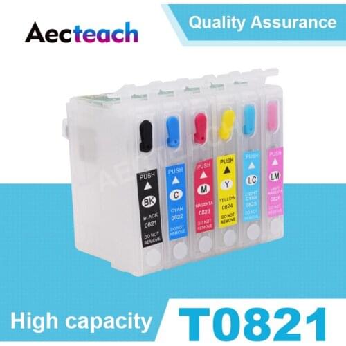 Aecteach T0821 T0822 T0823 T0824 T0825 T0826 Printer Ink cartridge for Epson Stylus Photo T50 R290 R295 R390 RX590 Printer