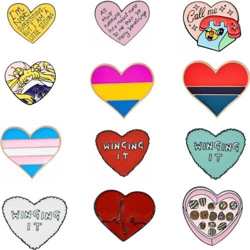 Creative cartoon love shape metal Brooch color stripe telephone beautiful girl lovely pin clothes jeans Lapel bag accessories