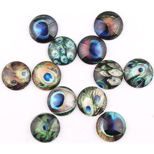 Round Peacock Eye Glass Cabochon 10/12/16/18/25mm Flatback Dome Cabochon Embellishments Base Setting DIY Accessories Jewelry