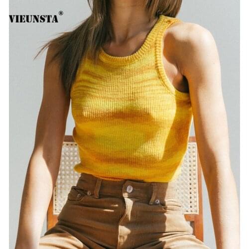 Summer Sexy O Neck Sleeveless Pullover Tank Elegant Colorful Knitted Crop Tops Sweaters Women Fashion Cool Knit Vest Top Jumper