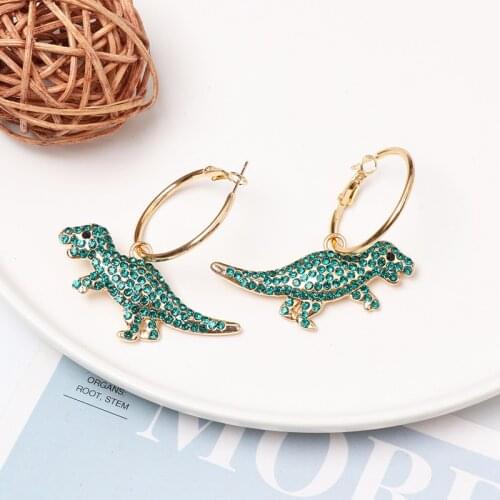 Cute Exquisite Dinosaur Animals Earrings Punk Party Rhinestone Hoop Earring For Women Fashion Jewelry Wholesale Bijoux