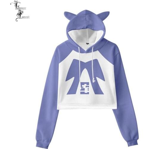 Kawaii Cute Anime ZOMBIE LAND SAGALong Sleeve Cropped Hoodies Sweatshirt Women Cat Ear Hoodied Pullover Crop Tops Hoodie