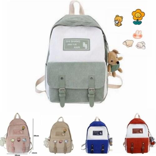 Girl Cute Student Backpack School Bag kawaii Corduroy College Ladies Female Fashion Backpack Women Harajuku Book Bag