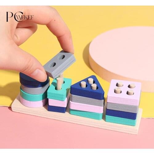 Mini Wooden Montessori Toy Building Blocks Early Learning Educational Toys Color Shape Match Cognition Kids Toy For Boys Girls