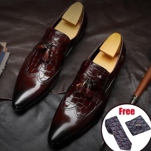 Men leather shoes business dress suit shoes men brand Bullock genuine leather black slipon wedding mens shoes Phenkang 2020