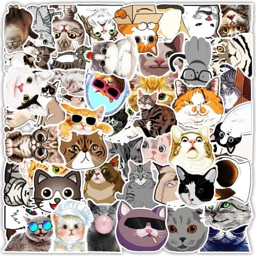 10/50PCS Kawaii Cat Cartoon Stickers Graffiti Decals Waterproof Motorcycle Luggage Guitar Skateboard Kid Gift Sticker