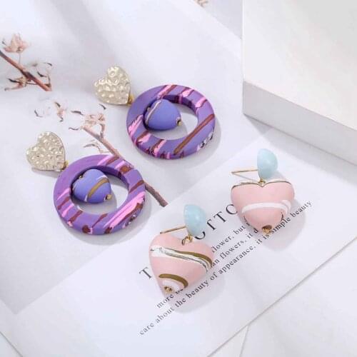 Match-Right 2020 New Hot Resin Heart Drop Earrings for Women Statement Vintage Dangle Earring Female Purple Fashion Jewelry
