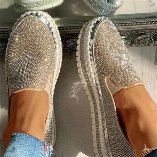 2021 Womens Flat Sparkling Sneakers Casual Womens Net Lace Lace Platform Comfortable Plus Size Vulcanized Shoes