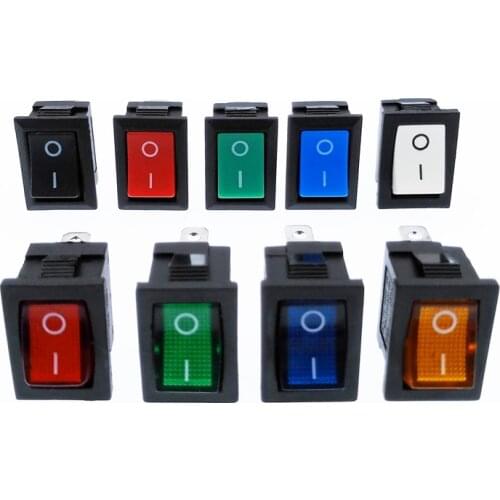 KCD1 Rocker Switch Power Switch 2 Position 2Pins 3Pins 4Pins With Light 10A 250V Red Blue Green Yellow Black White