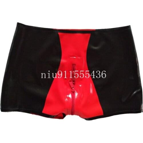 Sexy Women Latex Lingerie Shorts Exotic Rubber Underwear High Waist Panties with Crotch Zip