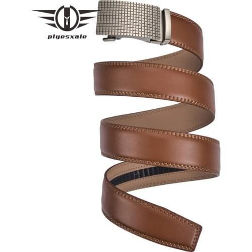 Plyesxale 2020 Famous Brand Black Brown Leather Belt Male Fashion Casual Mens Belts Plaid Automatic Buckle Belts For Men B193