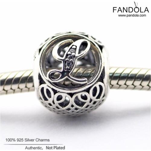 Authentic 925 Sterling Silver Alphabet Vintage Openwork Letter L Charm Beads for Jewelry Making Fits Original Pandora Bracelets