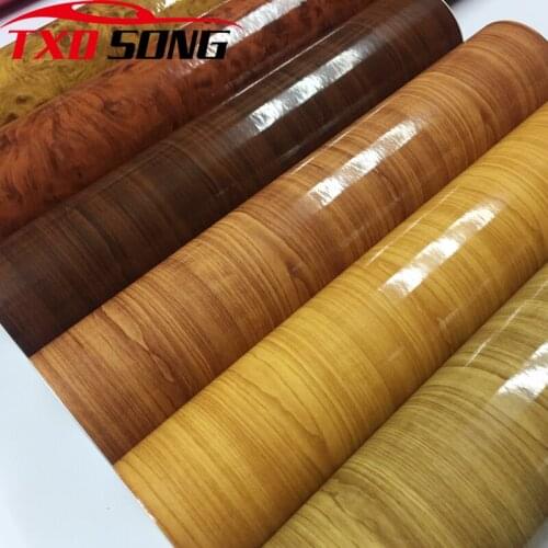 Premium Glossy PVC Wood Grain Textured Car Interior Stickers Waterproof Vinyl Wrap Film Decals Car Styling Furniture Decoration