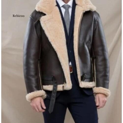 5Xl Plus Size Mens Coat Pu Leather Lamb Fur Fur All-In-One Short Coat Big Fox Fur Collar Mens Jacket
