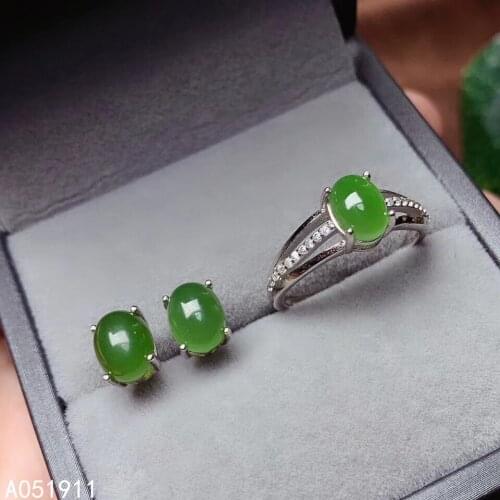 KJJEAXCMY fine jewelry natural Jasper 925 sterling silver women ring earrings ear studs set support test luxury