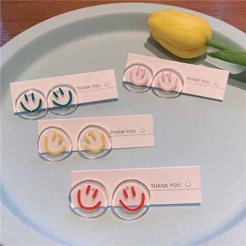 Lovely Smiley Face Earrings for Women Korean Style Transparent Sweet Smile Stud Earings Fashion Jewelry Girls Party Gift