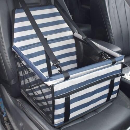 Blue White Striped Pet Dog Car Carrier Seat Portable Mesh Breathable Hanging Bags Folding Waterproof Cat Supplies Safety Travel