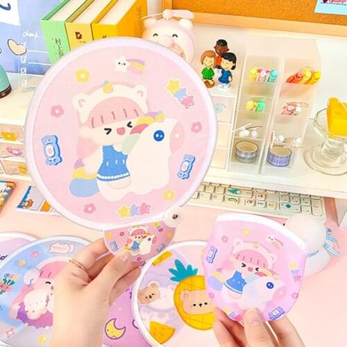 Collapsible Fan Creative Summer Small Fresh Cute Cartoon Portable Cool Fan Hand Fan Round Plastic Pocket Fan New Foldable Travel