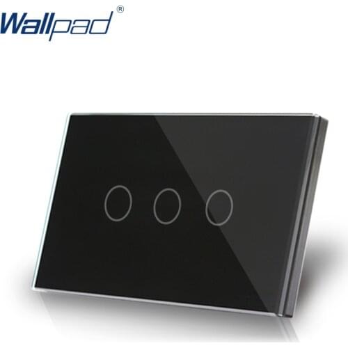 3 Gang 2 Way US/AU Standard Wallpad Smart Touch Switch Touch Screen Panel Black Crystal Glass 3 Gang On/Off Lighting Swith