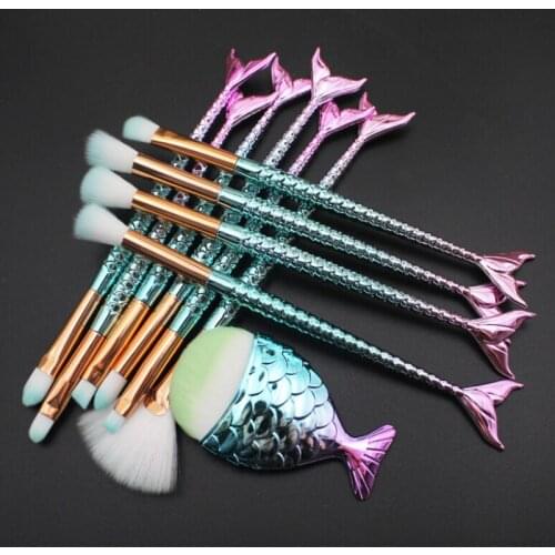 USPS 11PCS Unicorn Mermaid Brush Set Foundation Eyeshadow Makeup Brushes Blending Contour Blush Cosmetics Makeup Tools Dropship