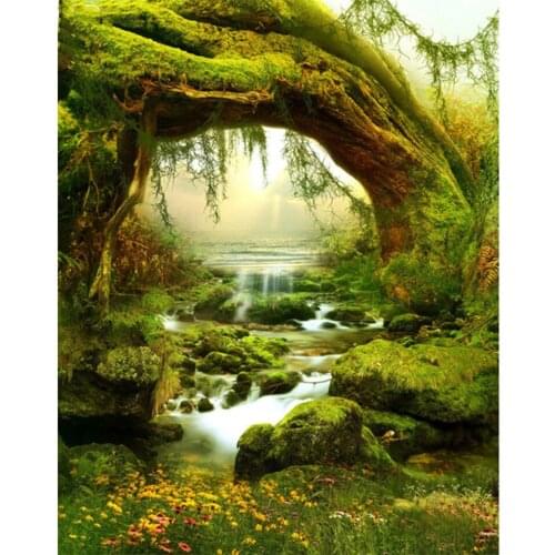 Needlework Diamond Painting Fairy Scenic Diamond Embroidery Green Forest Brook DIY 5D Fantasy Full Mosaic Crystal Wall Art