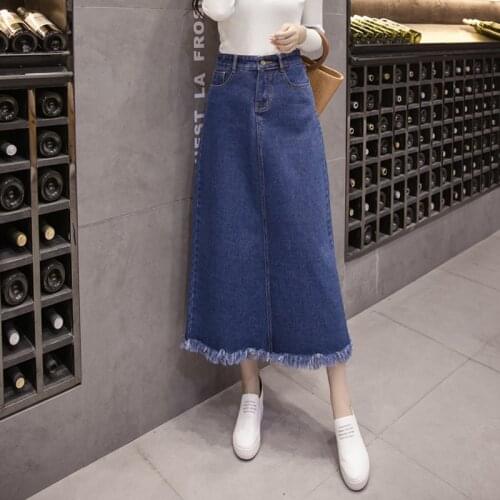 Zoki Plus Size S-5XL Women Denim Skirt Fashion Tassel Spring Summer Female Jean Long Skirt Causal High Waist Ladies Faldas 2020
