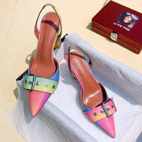 Hot Sexy Multi-color Sandals 2021 Autumn Pointed Wine Cup Heel Womens Shoes