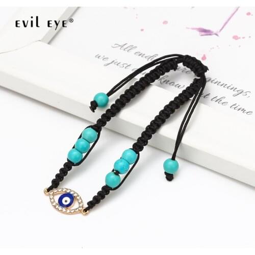 EVIL EYE Alloy Cross Fatima Hand Turkish Evil Eye Charm Bracelet Adjustable Stone Bead Braided Bracelet for Women Female BE57