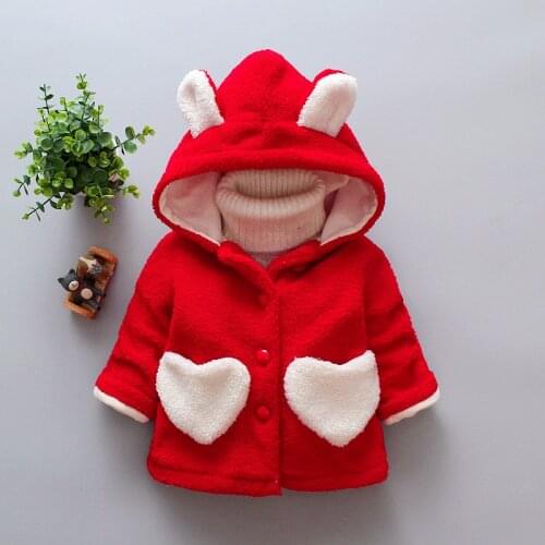 Toddler Winter Warm Plus Fleece Girls Jacket Withstand The Severe Cold Thick Cute Heart Pattern Hooded Outerwear Coat For Kids