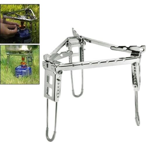 1PC Stainless Steel Outdoor Hiking Camping Stove Pot Stand Bracket Camping Cooking Foldable Tripod Gas Barbecue Rack 3-5 People