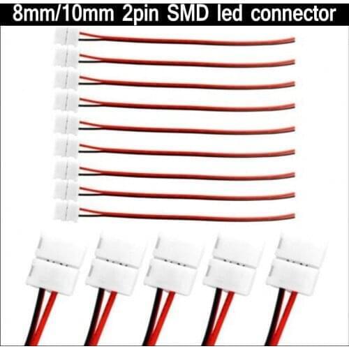 10 x Wire with 10mm 8mm 2 Pin Connector Led Adapter at 1 end PCB Solderless clip Free shipping