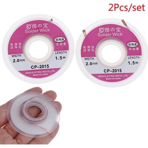 2Pcs 75cm Solder Wick Remover Desoldering Braid Wire Sucker Cable Fluxed Flux 2.0mm