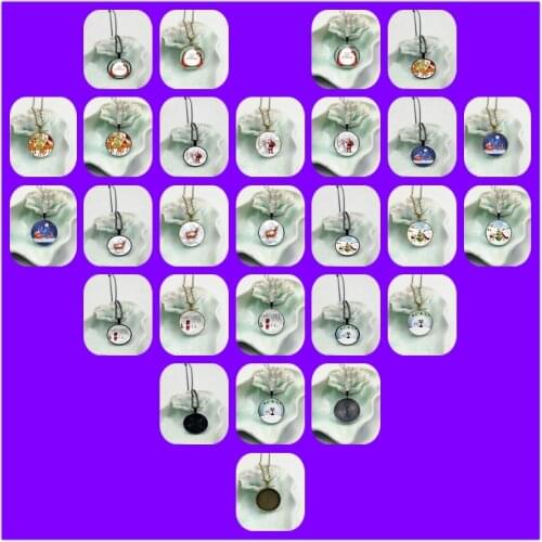 2019 new Christmas party gift glass convex round pendant necklace fat Santa Christmas deer