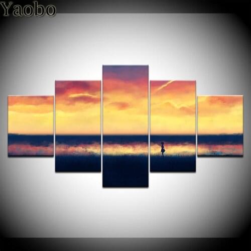 5 Pieces full square Diamond Embroidery Girl Sunset Landscape Diamond Painting Cross Stitch mosaic puzzle 5d home decor