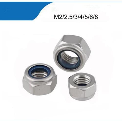 50Pcs DIN985 M2 M2.5 M3 M4 M5 M6 M8 304 Stainless Steel Nylon Self-locking Hex Nuts Locknut Slip Lock Nut HW020