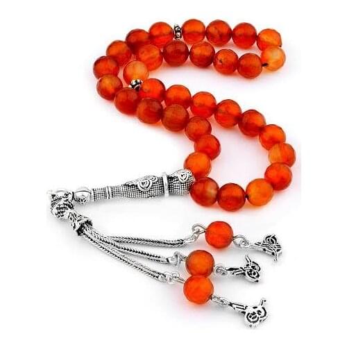 925 Sterling Silver Tassel Handmade Rosary with Facet Cut Agate Stone