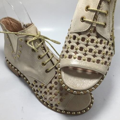 Women Genuine Leather Casual Beige Black Boots Spring Summer Fashion Booties Lightweight Comfortabl Design Breathable Flat Shoes