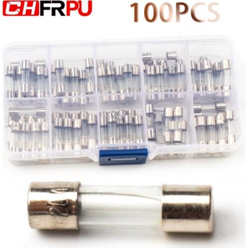 10 kinds of 100 pcs/1 box 5*20 fast-acting glass tube fuse car glass tube fuse matching kit 5X20 0.5A-20A household fuses