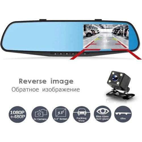 Dual Lens 1080P Mirror Car DVR 4.3 Inch Driving Recorder Night Vision Dash Cam 170° Wide Angle Video Recorders RearView Dashcam