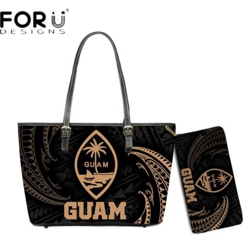 FORUDESIGNS Brand Design Women Shoulder Bag And Purse 2pcs Set Polynesian Guam Tribal Printing Ladies Party Totes Handbags