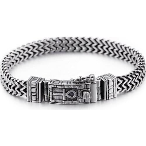 HAOLYNJOY 8mm Egyptian Ankh Symbol Of Life Charm Bracelets For Men Women Stainless Steel Mesh Linking Chain Bracelet Jewelry