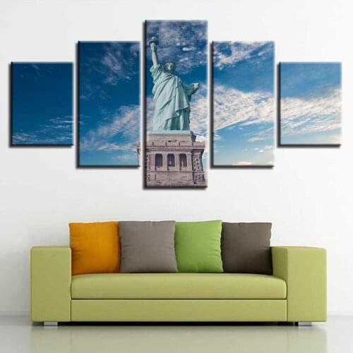 Hd Canvas Painting Family Decoration 5 Piece Set Statue of Liberty Landscape Art Poster Modular Mural and Printmaking Frameless