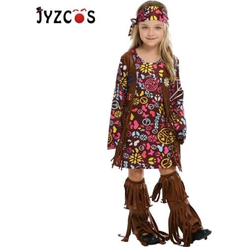 JYZCOS Savages Primitive Printing Retro Fringed Hem Embroidered Flowers Childrens Carnival Party Clothing Cosplay Fancy Dress
