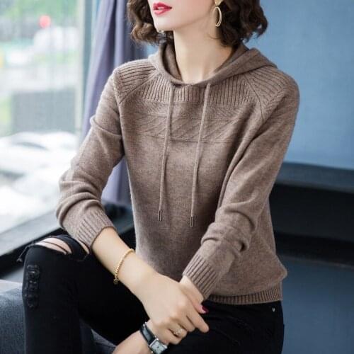 Cashmere Knitted Jumpers Woman Sweater Hooded Korean Style Hot Sale Fashion Pullover Female Woolen Knitwear Clothes Tops AA5079