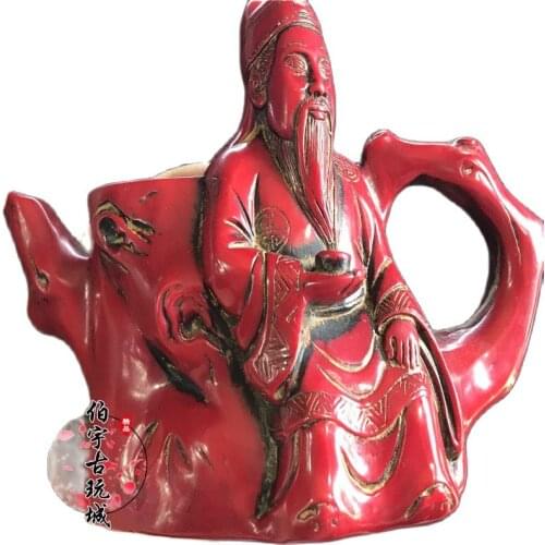 Red Coral antique carving creative figures tree stump pot ornaments