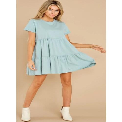 Summer Dress Women Solid Color A-Line Dresses for Woman O-Neck Short Sleeve Ruffles Loose Dress For Women Vetidos Femme Robes